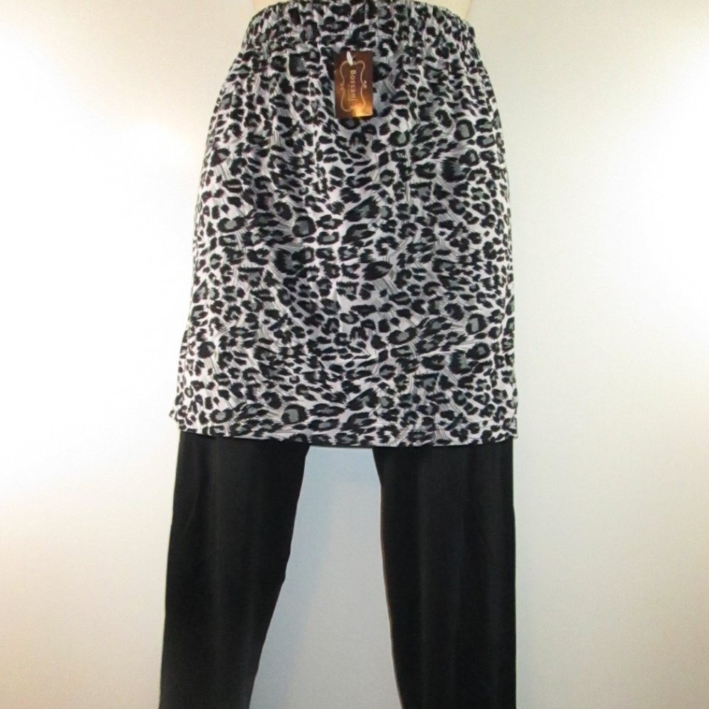 Bossani Skeggings Skirt & Leggings Animal Print/Black, One Size Regular Fits